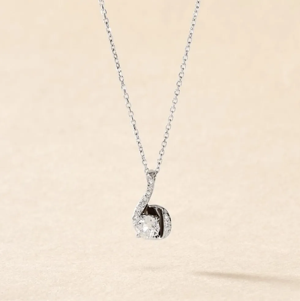 Collier Vrille Accompagnee Or Blanc Diamant