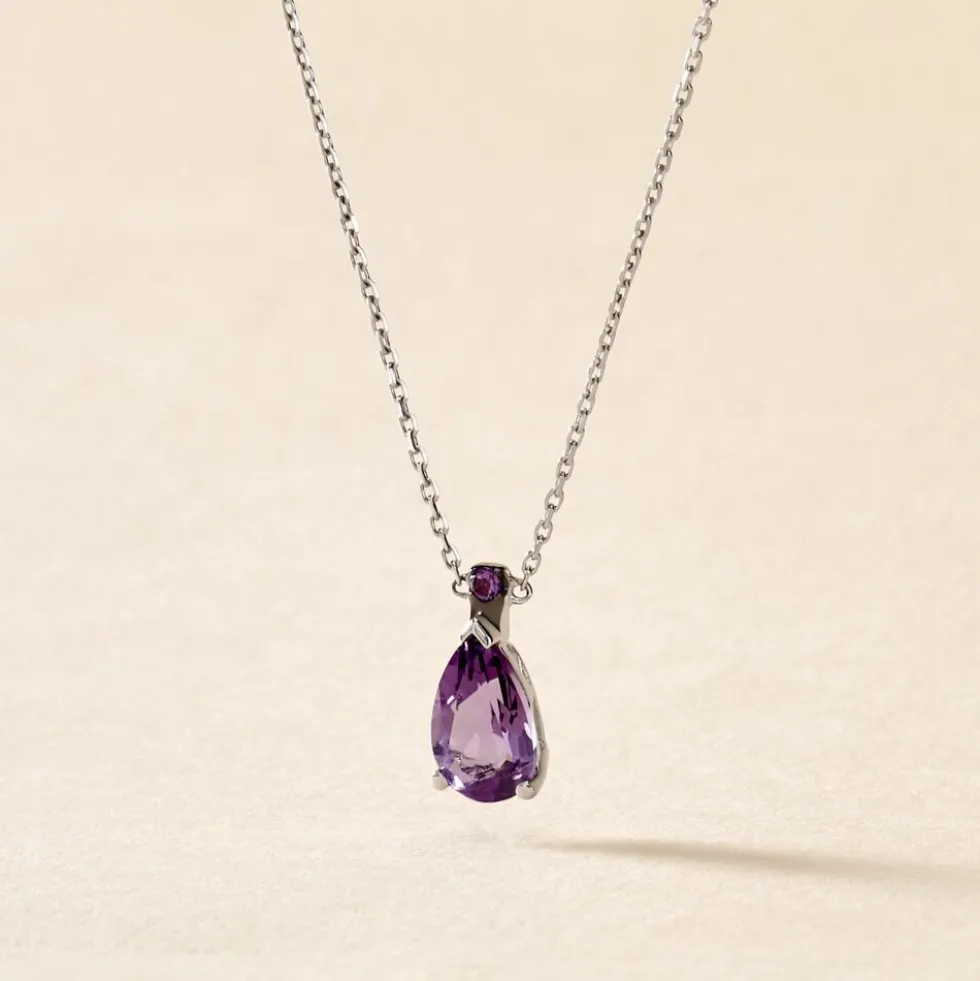 Collier Yrene Or Blanc Amethyste