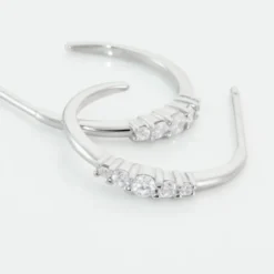 Créoles Anemone Argent Blanc Oxyde De Zirconium