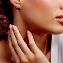 Créoles Astre Precieux Argent Blanc Oxyde De Zirconium