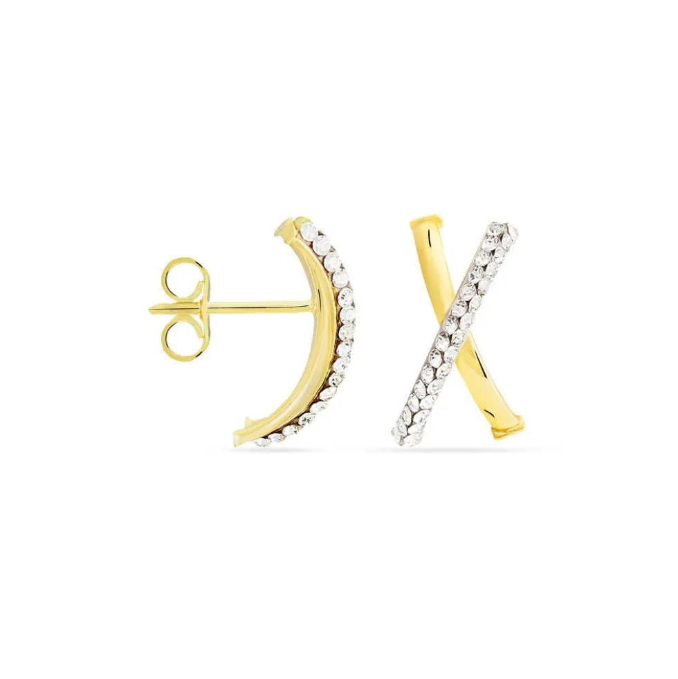 Créoles Bleona Croisees Or Jaune Strass
