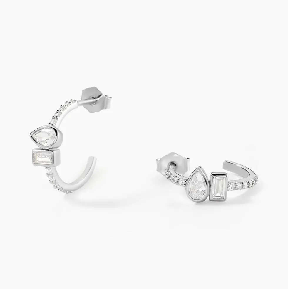 Créoles Dua Argent Blanc Oxyde De Zirconium