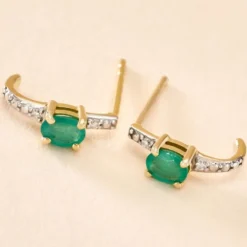 Demi Créoles Barrett Or Jaune Emeraude Diamant