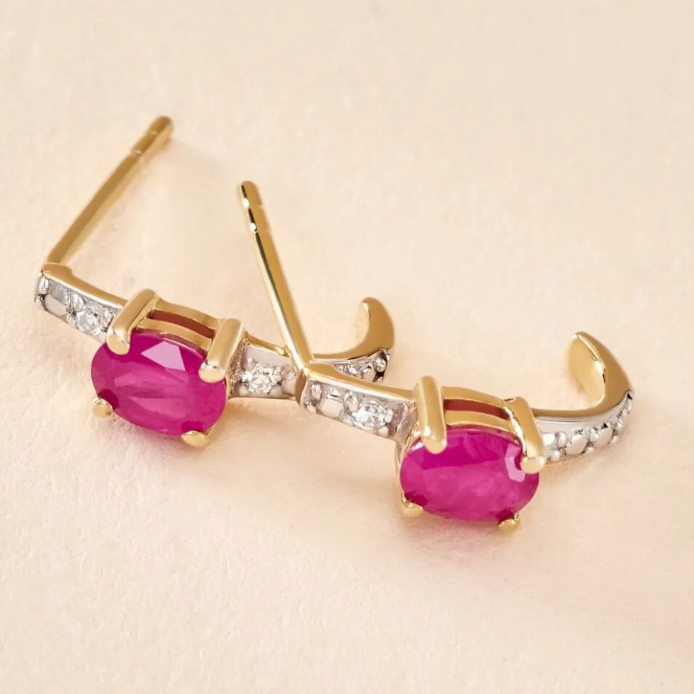 Demi Créoles Barrett Or Jaune Rubis Diamant