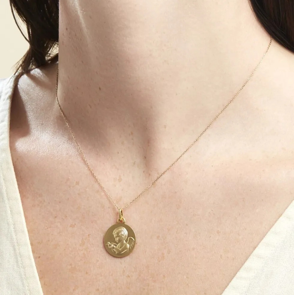 Medaille Or Jaune Ange Et Oiseau