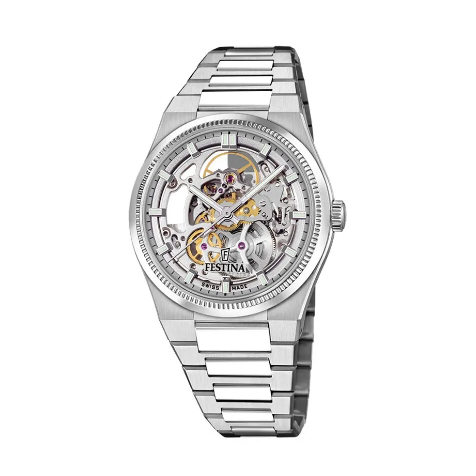 Montre Festina Swiss Made Automatic Squelette 40 Argenté