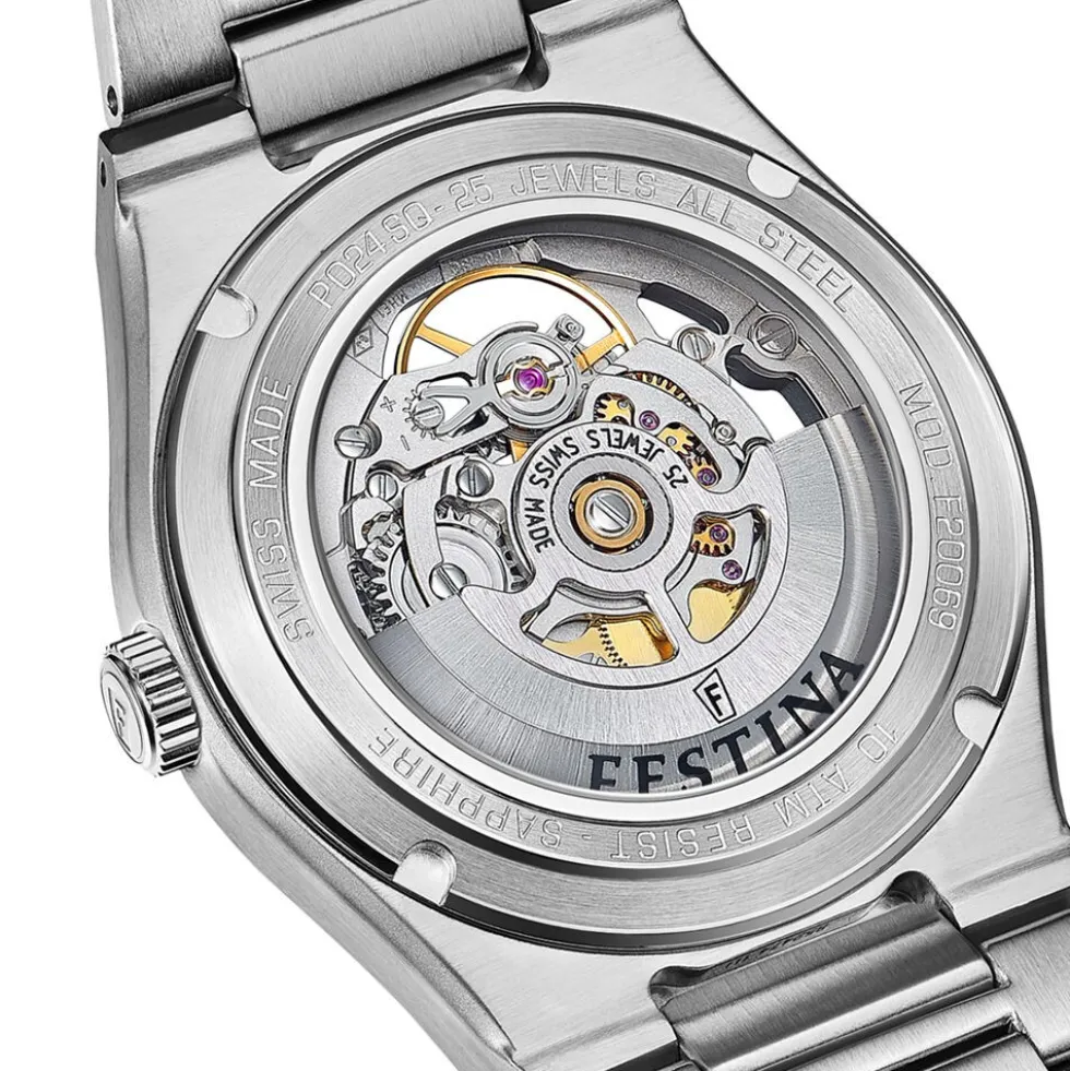 Montre Festina Swiss Made Automatic Squelette 40 Argenté