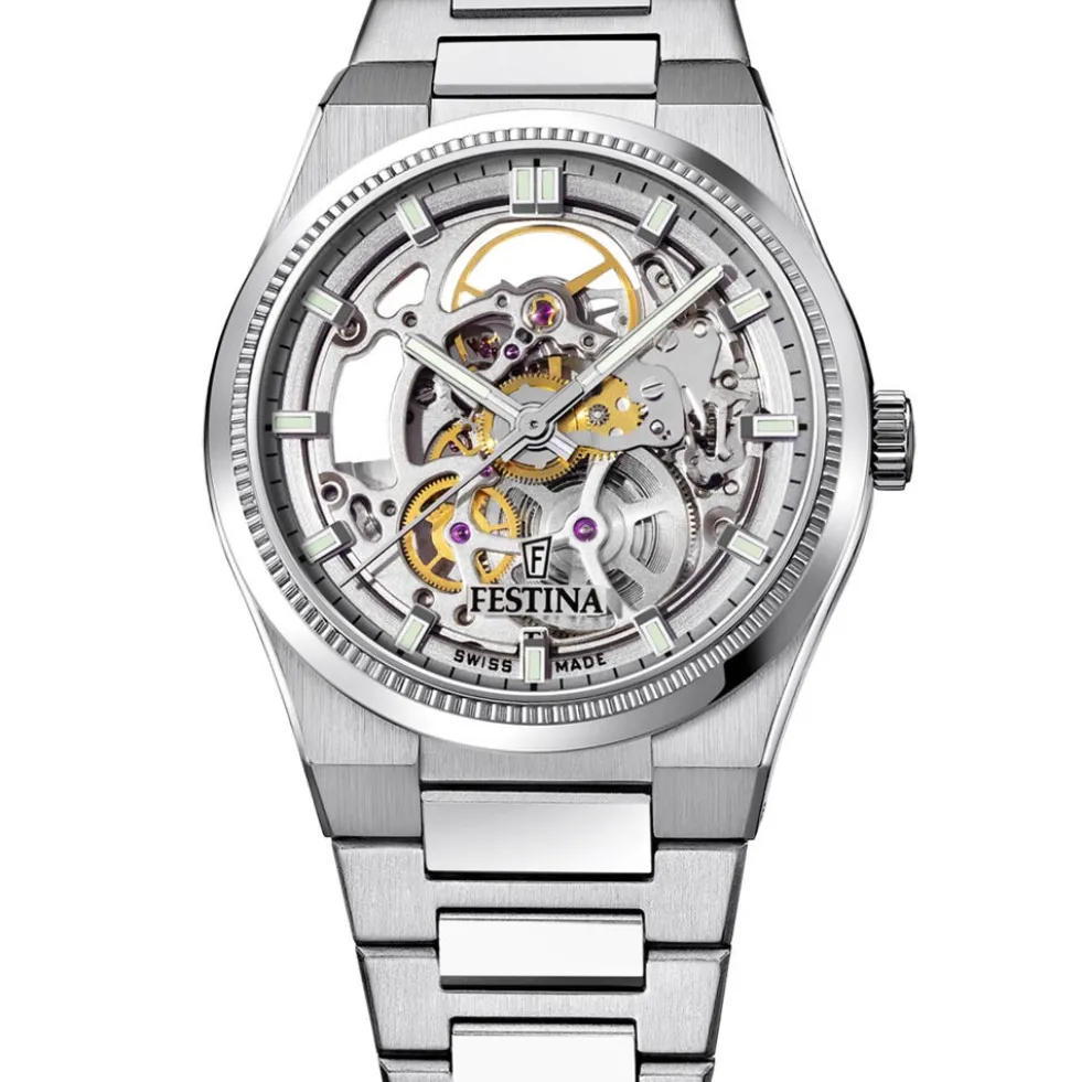 Montre Festina Swiss Made Automatic Squelette 40 Argenté