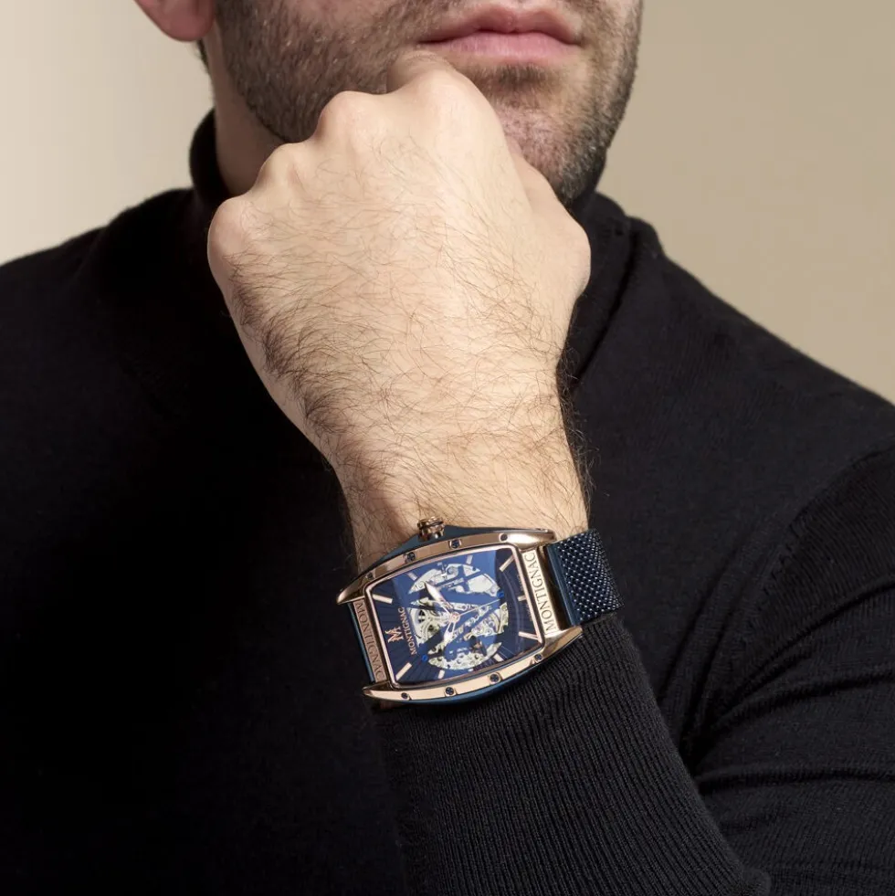 Montre Montignac Tonneau Automatique Bleu