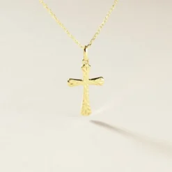 Pendentif Annais Croix Striee Or Jaune
