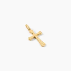 Pendentif Annais Croix Striee Or Jaune