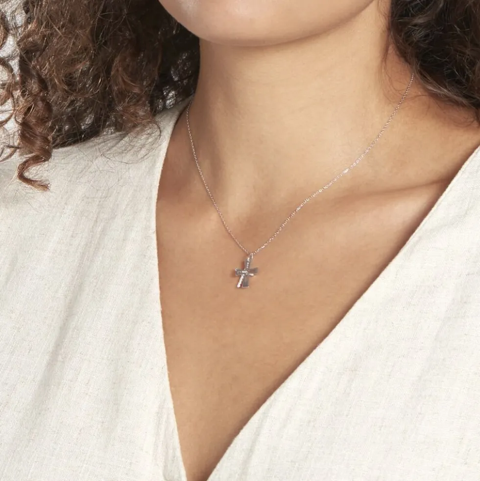 Pendentif Canice Croix Or Blanc Oxyde De Zirconium