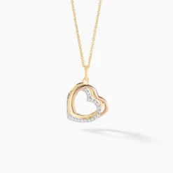 Pendentif Coeur Penche Double Or Tricolore Oxyde De Zirconium