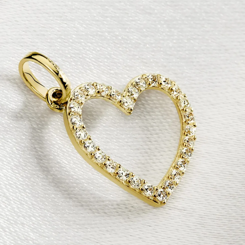Pendentif Coeur Penche Or Jaune Oxyde De Zirconium
