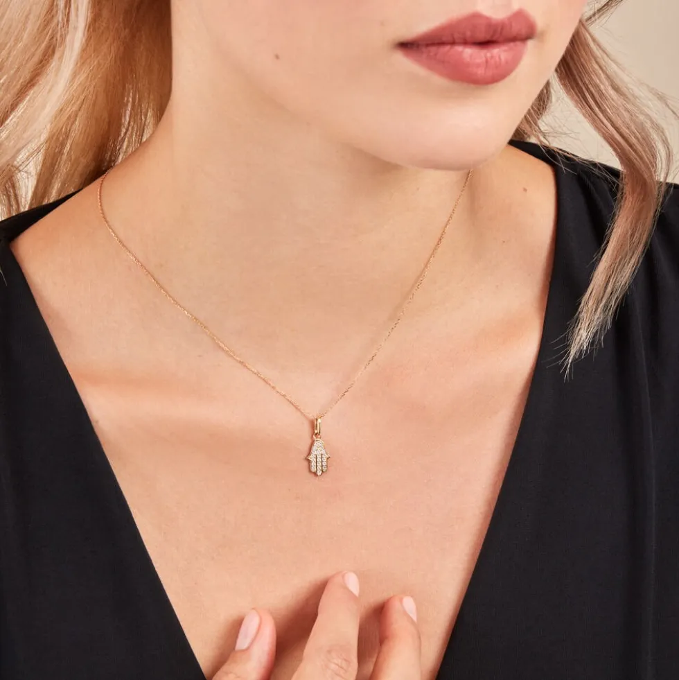 Pendentif Fatima Or Jaune Oxyde De Zirconium