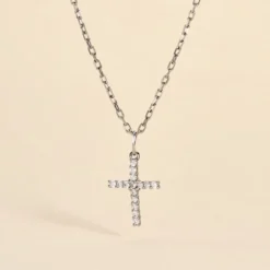 Pendentif Glacen Croix Or Blanc Oxyde De Zirconium