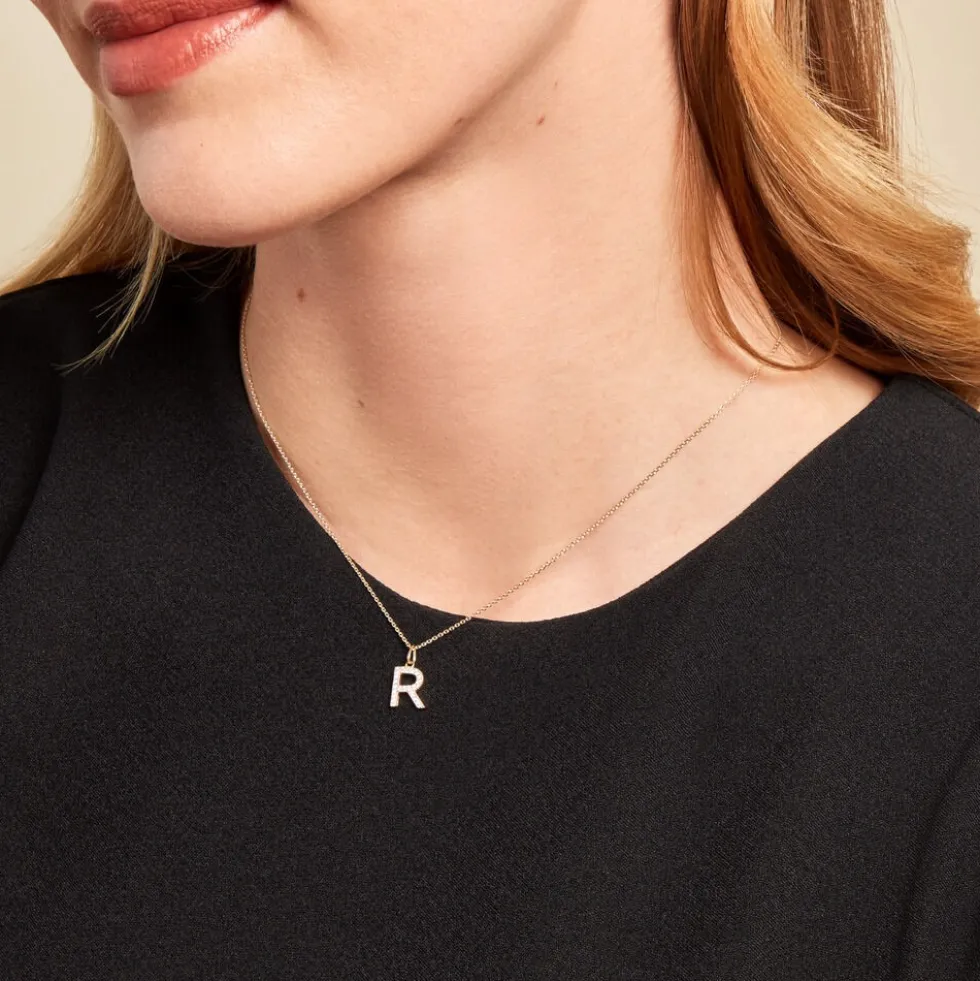 Pendentif Lettre R Or Jaune Oxyde