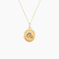 Pendentif Maryame Vierge A L'enfant Ovale Or Jaune