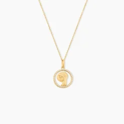 Pendentif Mary Vierge Rond Diamante Or Jaune Oxyde De Zirconium
