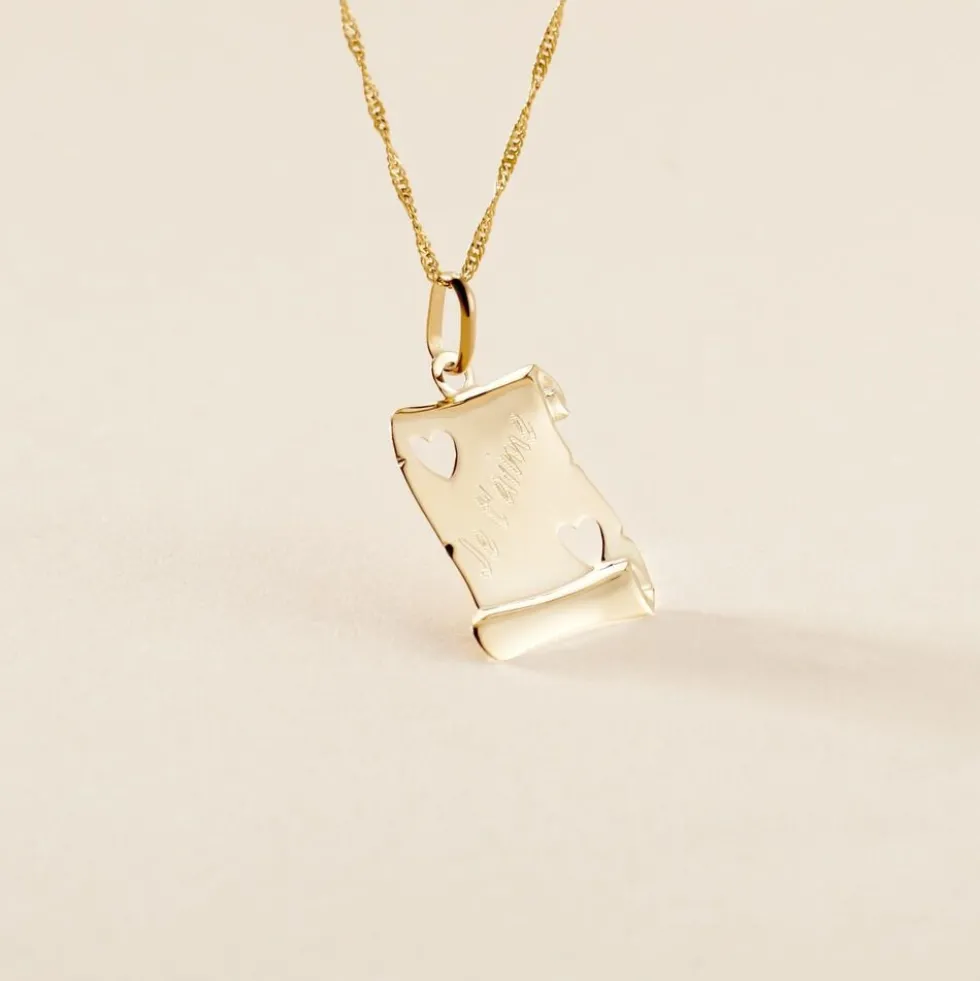 Pendentif Sirona Parchemin Message Or Jaune
