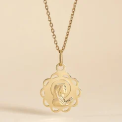 Pendentif Vierge Rond Dentelle Or Jaune