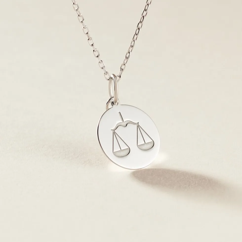 Pendentif Zodiaque Rond Argent Blanc