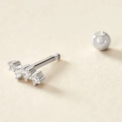 Piercing D'oreille Unitaire Roseau Argent Blanc Oxyde De Zirconium
